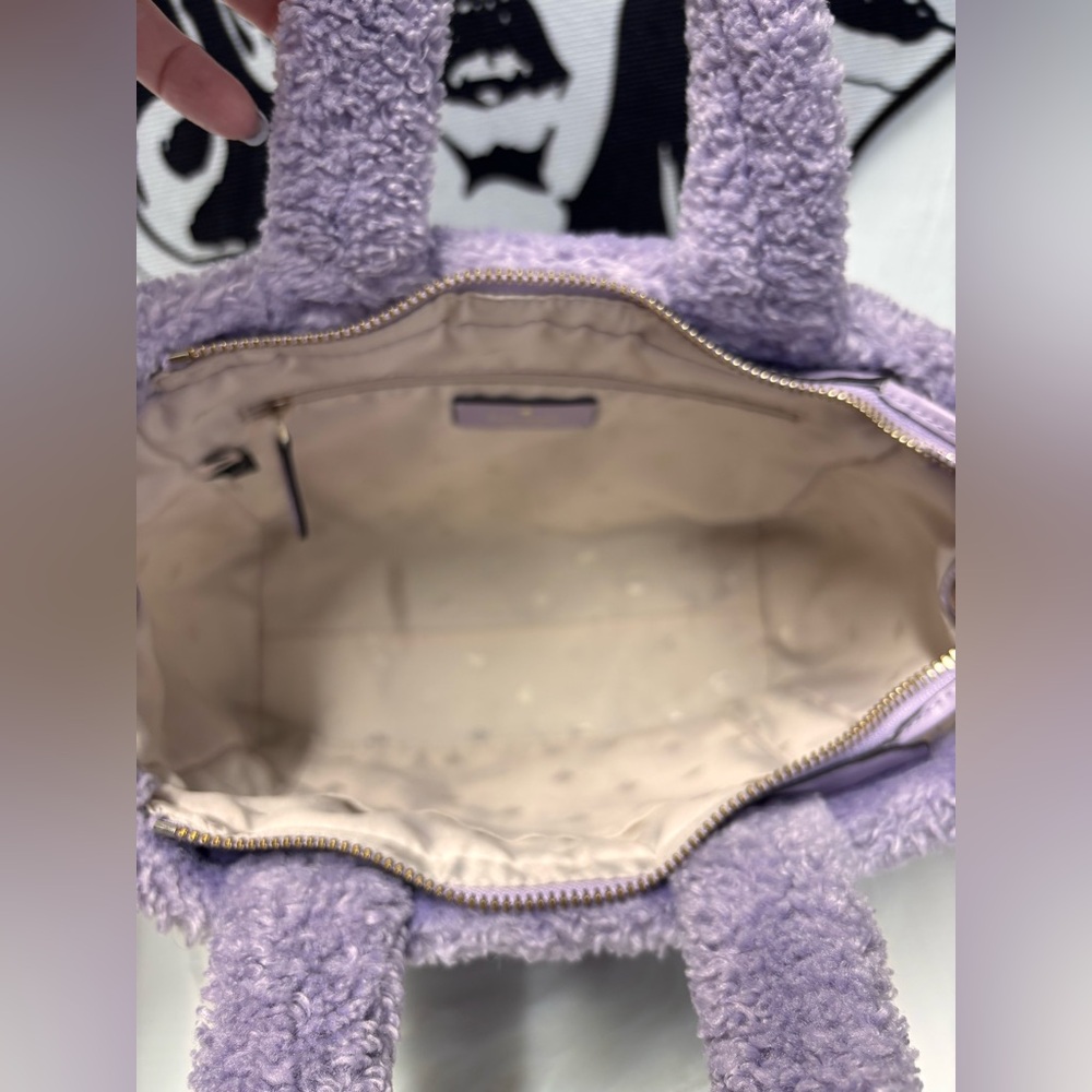 Kate Spade New York Ellie faux fur small tote bag in violet mist. - Picture 4 of 5